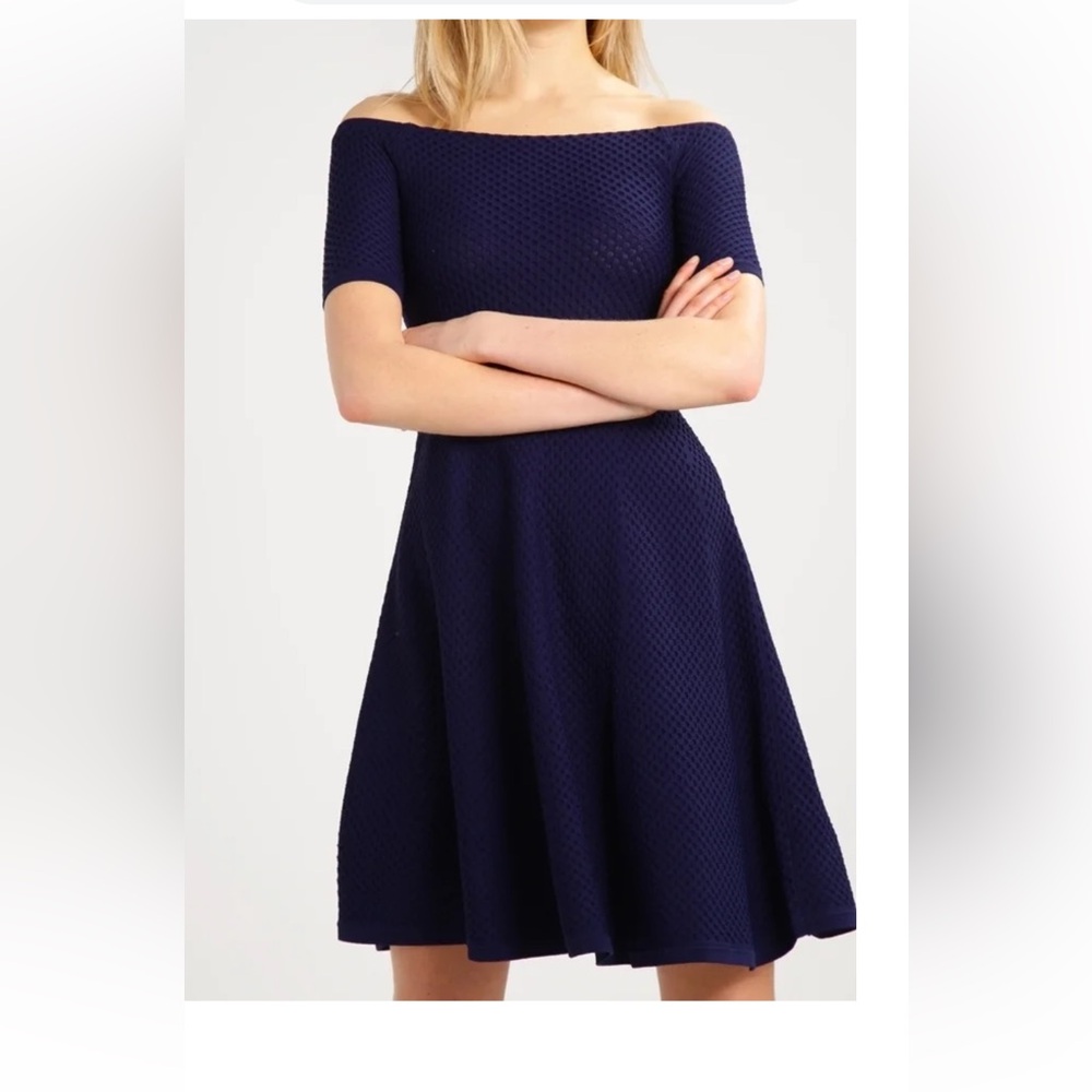 MICHAEL Michael Kors navy blue, off shoulder dress